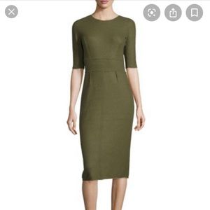 Lela Rose Reversible Cashmere Olive/Tan Midi Sweater Dress